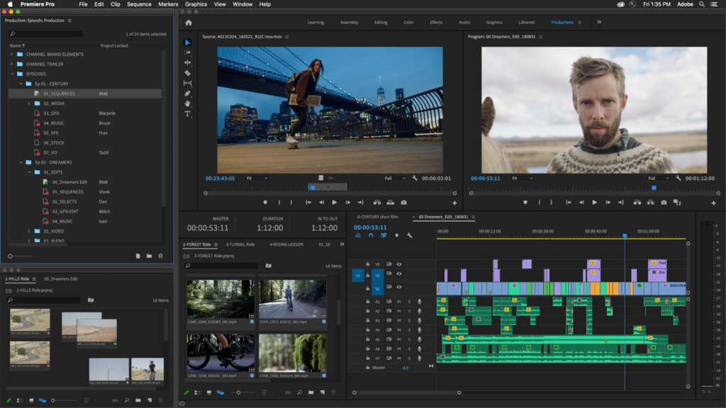 Adobe Premiere Pro video editing software editing panel/user interface